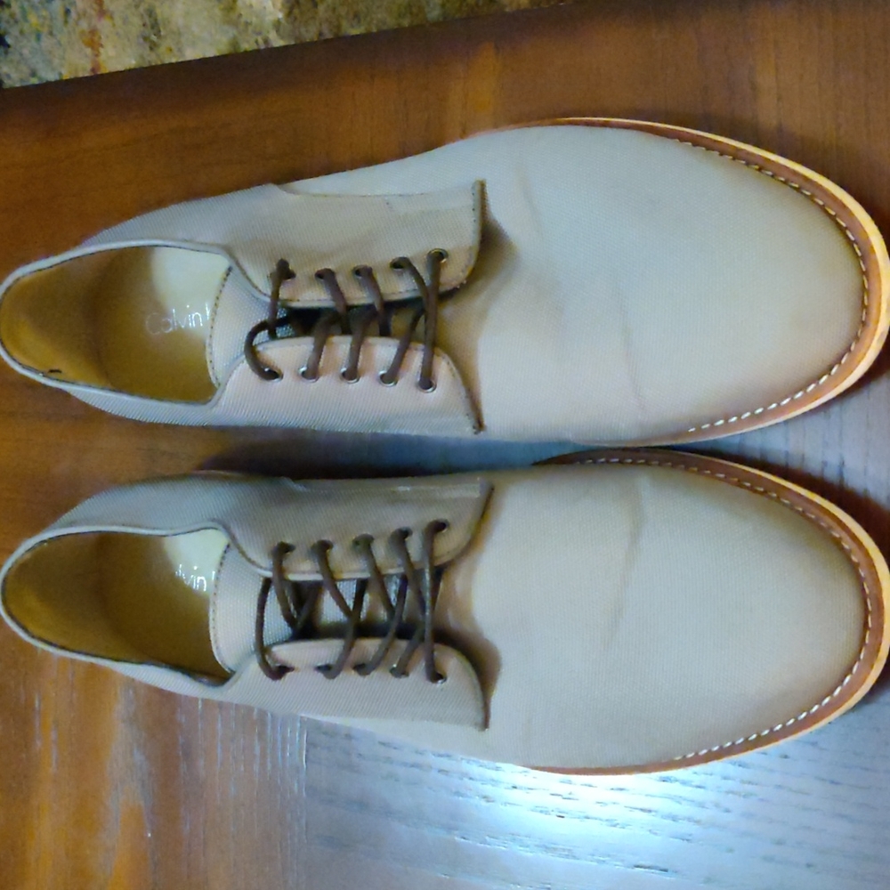 CALVIN KLEIN Men's Taupe Aggussie Oxford Lace-up Dress Shoe